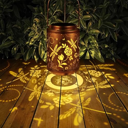 Solar Outdoor Lanterns, Dragonfly Garden Decor LED Light Hanging Waterproof Solar Lantern Birthday Gifts for Women Mon Grandma Sunflower Solar Lights Outdoor Decoration for Patio - style: Dragonfly