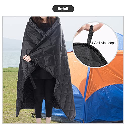 REDCAMP Waterproof Stadium Blanket with Sherpa Lining, Cold Weather Car Blanket Windproof for Outdoor Camping, Machine Washable (50"x 59") - color: 50"x 59" Black