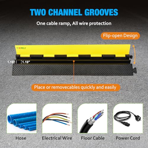 CXRCY 2 Channel Cable Protectors Ramp, 5Pack Cable Ramps, 22000lbs Capacity Heavy Duty Rubber Driveway Traffic Speed Bumps Hose Cord Cable Protector Ramp for Wire/Hose/Pipe Hider - size: 5 Pack 2 Channel