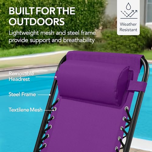 Best Choice Products Outdoor Zero Gravity Rocking Chair, Folding Reclining Patio Lounge Chair with Adjustable Pillow for Lawn, Beach, Camping - Amethyst Purple - color: Amethyst Purple