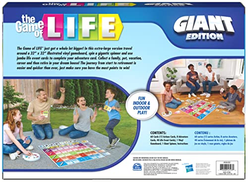 The Game of Life, Giant Edition Family Board Game Indoor/Outdoor Fun Game with Big Oversized Gameboard Cards Spinner, for Adults and Kids Ages 8 and up - style: The Game of Life