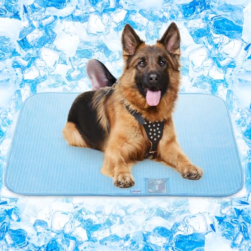Rywell Dog Cooling Mat, Self Cooling Pad for Dogs, Arc-Chill Q-Max>0.4 Reusable Summer Pet Ice Cool Bed with Super Absorption, Machine Washable & Portable, Home & Travel -L Blue