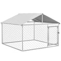 PawHut Outdoor Dog Kennel, Heavy Duty Dog Run Outdoor Fence with Waterproof Cover, Galvanized Chain Link, Secure Lock, for Large Breeds, Chickens, Ducks, 6.5' x 6.5' x 5' - size: 78.7"L x 78.7"W x 59.1"H