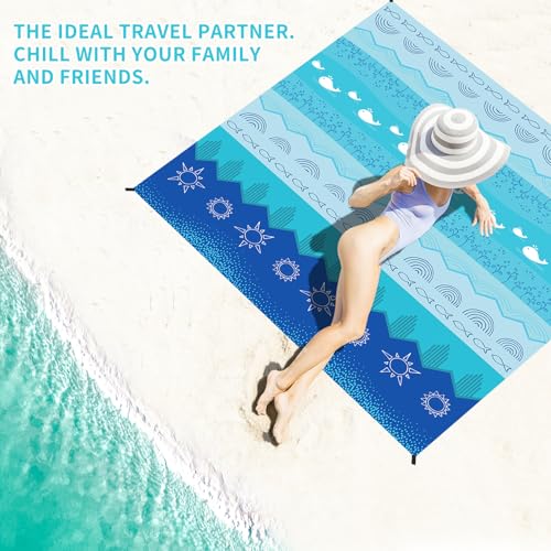 Beach Blanket 78''×81'' Suits 1-5 Adults Waterproof Sandproof Oversized Waterproof Lightweight Durable Beach Blanket Large Picnic Mat for Travel Camping Picnic - color: Sea, size: 78''x81''