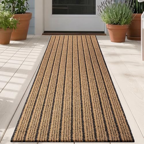Outdoor Front Door Mat 24" x 60", Dirt Trapping Outside Entrance Runner Rug, Non Slip, Heavy Duty Commercial Rug for Patio, Balcony, Garage, Traffic Area, Office, Roll Packing - color: Beige, size: 24" x 60"