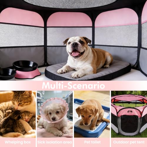 Dog Cat Playpen，Pet Cage - Indoor Outdoor, Portable Foldable Pop Up, Removable Zipper Top，Fits Dogs, Cats, Rabbits(Pink,S) - size: S