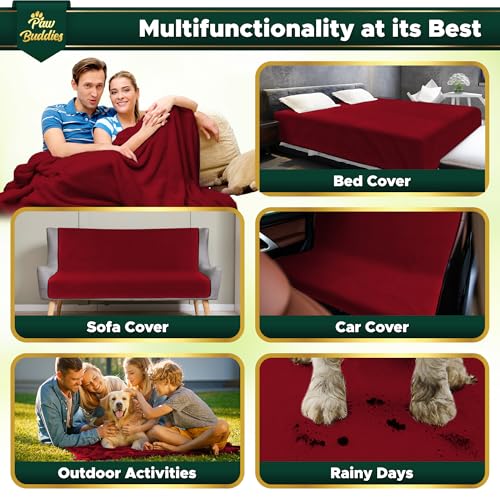 Paw Buddies Premium Waterproof Blanket 80"x90" Velvet-Feel Reversible Throw – Leakproof, Machine Washable Bed & Sofa King Size Protector for Couples, Pets & Travel + Bonus Small Blanket - color: Burgundy