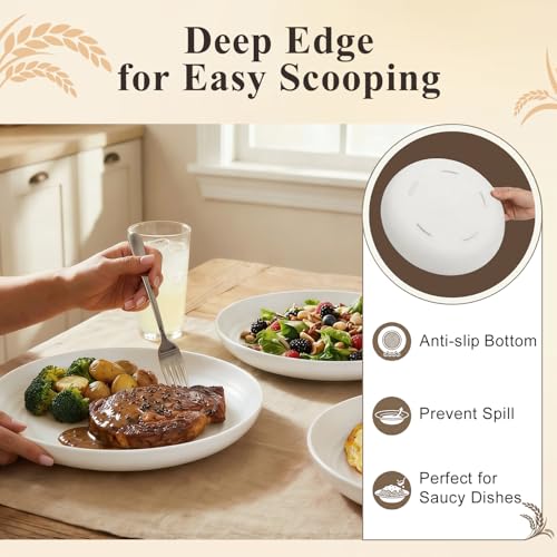 Wheat Straw Plates 11 Inch, Unbreakable & Reusable Plastic Plates Set of 8, Large Dinner Plates for Main Course, Microwavable Plates for Full Dinner, Holiday Feasts - White - color: White, size: 11 Inch