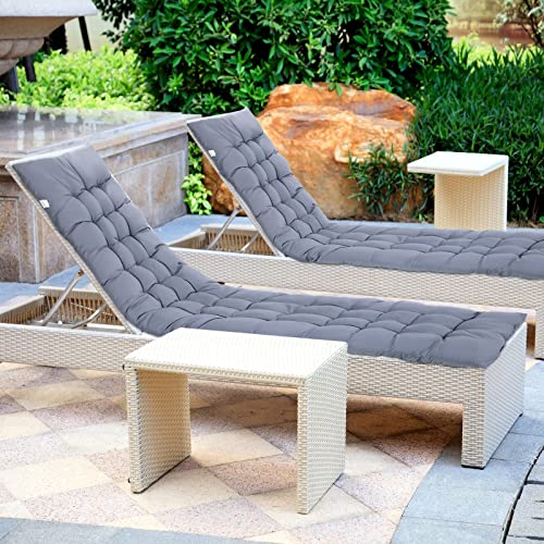 Bucherry 67 x 19 Inch Chaise Lounge Cushions Soft Lounge Chair Cushion Gravity Chair Cushion Sofa Lawn Furniture Cushion Pad with 6 Tie for Outdoor Indoor Patio Home Without Headrest (Gray,2 Pcs) - color: Grey