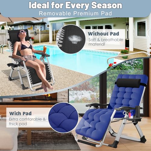 Slsy Zero Gravity Chair, Reclining Lounge Chair with Removable Cushion & Tray for Indoor and Outdoor, Patio Recliner Folding Reclining Chair - color: Lake, style: Zero Gravity Chair