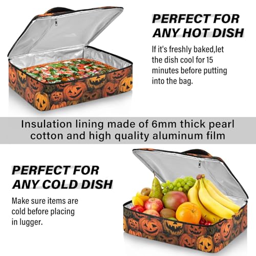 Casserole Carriers for Hot or Cold Food Reusable Casserole Dish Carrier Insulated Thermal Large Capacity Durable Perfect for Party Camping Family Gatherings Yellow Fish - color: Cartoon Orange Halloween Pumpkin Lanterns