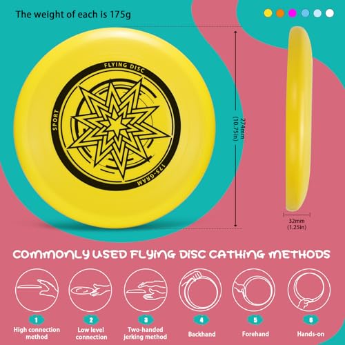 Outdoor Flying Disc 175g,Adult Sport Disc Set for Competitive and Pro Players,Flying Disc Set Includes 1 Glow in The Dark Flying Disc for Beach Pool Game, Camping and Backyard - color: Yellow