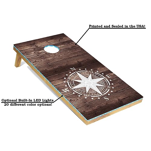 Tailgating Pros Cornhole Boards - 4'x2' Regulation Boards w/Carrying Case, Score Keeper, & Set of 8 Corn Filled Bags w/Tote - size: 4'x2' Boards w/ LED Ring Lights, style: Nautical