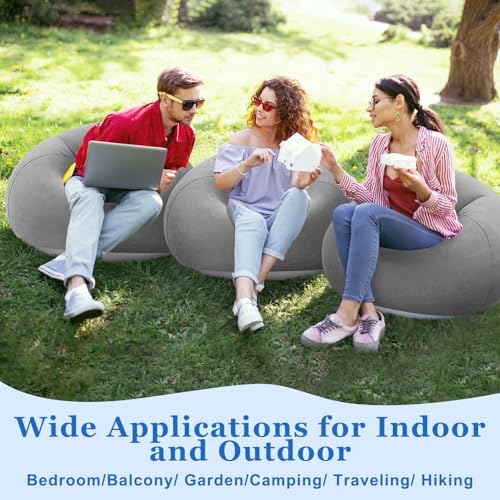 Realspring Inflatable Bean Bag Chairs Outdoor Blow up Camping Chairs Inflatable Lazy Sofa Folding Portable Bean Bag Loungers Couch for Movie Night(Dark Gray,4 Pcs) - color: Dark Gray