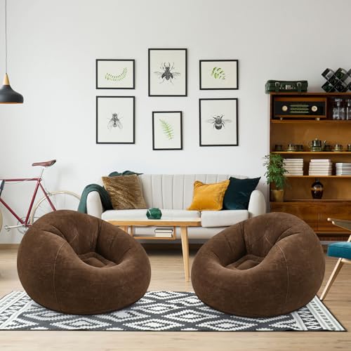 Realspring Inflatable Bean Bag Chairs Outdoor Blow up Camping Chairs Inflatable Lazy Sofa Folding Portable Bean Bag Loungers Couch for Movie Night(Dark Coffee,2 Pcs) - color: Dark Coffee