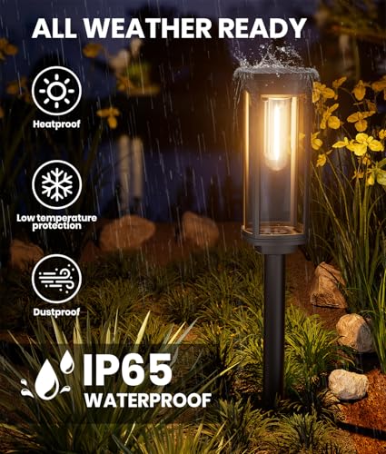 NEWMESSI 12 Pack Solar Pathway Lights Outdoor IP65 Waterproof Super Brightness Solar Powered Landscape Path Lights for Outside Walkway Driveway Garden - color: Round Warm White, size: 12 Pack