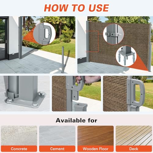 KANAGAWA 71'' x 236'' Retractable Side Awning - Folding Patio Privacy Screen | Waterproof & UV-Resistant Outdoor Shade Divider for Patio, Garden, Balcony & Commercial Use(Mocha) - color: Mocha, size: 71'' x 236''