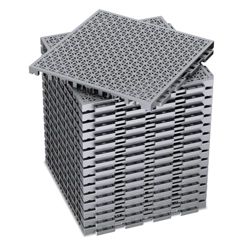 16 PCS Modular Interlocking Cushion Interlocking Floor Tiles with Hole Drainage Mat 10" x 10" Non Slip Pool Deck Mat Outdoor for Drain Deck Pool Patio Shower Kitchen Balcony (Grey) - color: Grey