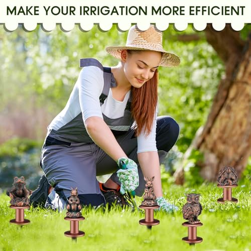Zonon 6 Pcs Garden Hose Guide Stake Decorative 11.8 Inch Heavy Duty Metal Antique Water Hose Roller Guard Guide Stake Spike Resin Plant Saver Tools for Lawn Yard Garden(Antique Copper,Woodland Animal) - color: Antique Copper, style: Woodland Animal