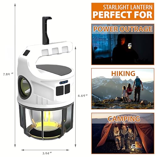LED Camping Lantern, 500LM Rechargeable Electric Lantern for Outdoor Recreation | Solar & USB Powered Tent Light with Power Bank | IPX4 Waterproof Survival Gear for Camping, Hiking, & Home Emergency
