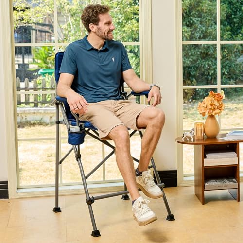 EVER ADVANCED Tall Camping Directors Chair with Cup Holder 31", Bar Height Folding Chair for Camping, Sports with Carry Bag, Mesh Pockets and Footrest, Heavy Duty 300 lbs, Blue - color: Blue, style: Fabric