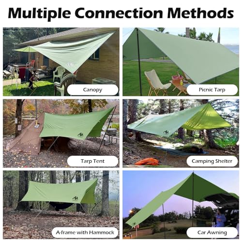 AYAMAYA Camping Tarp with Poles Heavy Duty, 10 x 15 FT Extra Large Waterproof Tarp Tent Awning, Hammock Rain Fly Sun Shelter for Camping, Beach, Picnic, Outdoor Activities