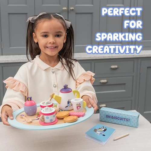 8th Wonder Bluey Toys Wooden Tea Party Set, 18-Piece Durable Toy Tea Set with Tray, Teapot, Teaspoons, and More, Pretend Play for Toddlers of Ages 3+ - style: Tea Party Set