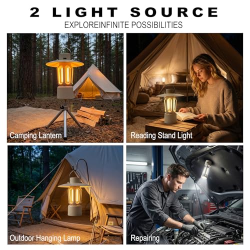 Retro Rechargeable Mini LED Camping Lantern, 400LM 2000mAh, IPX4 Waterproof with Stand/Magnetic Base/Hook, 5 Light Modes, Rechargeable Vintage Small Lantern for Camping, Hiking, Power Outages, Gifts
