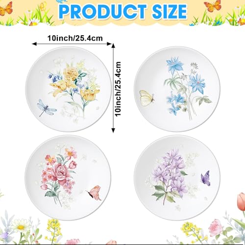 Naozinebi 4 Pcs 10 Inch Spring Theme Flower Plates Melamine Floral Dinnerware Set Reusable Melamine Spring Floral Baby Shower Plate Dishwasher Creatively Drop Resistant Cute Plastic Dish - style: Flowers