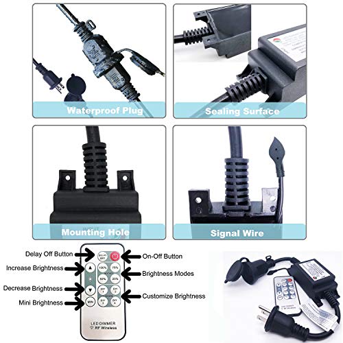 SUNYE Max Power 200W Waterproof Outdoor String Lights Wireless Remote Control, 150Feet Range, Memory, Stepless Dimming, IP68 Waterproof. UL 3 Prong Remote Control Dimmer