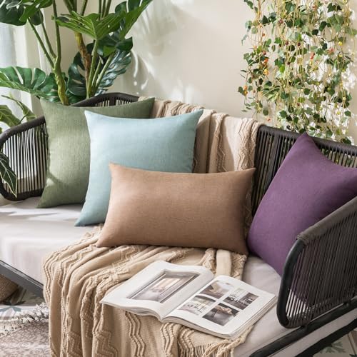 MIULEE Pack of 2 Decorative Outdoor Solid Waterproof Throw Pillow Covers Spring Faux Linen Garden Farmhouse Cushion Cases for Patio Tent Balcony Couch Sofa 16x16 Inch Gray Green - color: Gray Green, size: 16" x 16" (Pack of 2)