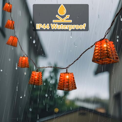 Outdoor-String-Lights-Waterproof, Boho Lantern String Lights for Patio, Garden, Porch, Balcony, Gazebo Decorative (PP Rattan) - style: Rattan