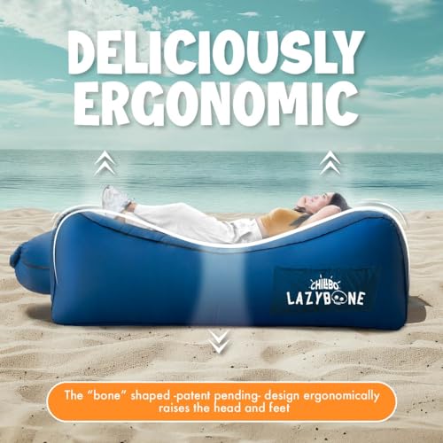 Chillbo Inflatable Couch – Unique Designs - No-Pump Setup, Ripstop Polyester, Stability Pegs, Fun Prints - Portable Air Inflatable Lounger for Beach, Camping, Festivals, and Tailgating - color: Royal Blue, size: X-Large