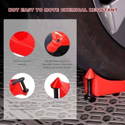 4 PCS Car Hose Guide, Tire Hose Roller Preventing Stucking and Snagging Under The Wheels, Plastic Detailing Tyre Hose Guide Vehicle Washing Tool for Cars Trucks SUVs (Red) - color: Red