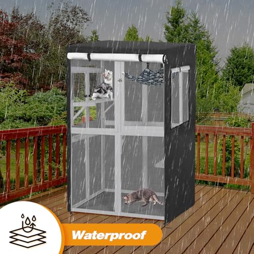 Catio Cover, 41" L x 35" W x 65.5" H Waterproof Cover for Outdoor Cat Enclosure, 420D Cat Cage Cover for Nyeekoy Catios, Black (Catio Not Included) - size: 41"L x 35"W x 65.5"H for Nyeekoy