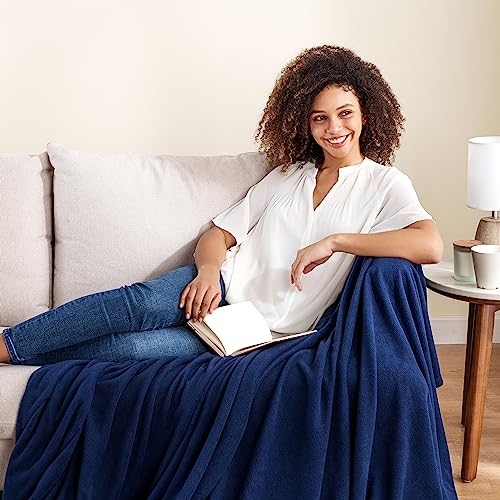 Berkshire Blanket Microfleece Throw Size Bed Throw Blanket Navy, Lightweight Soft Breathable Plush Micro Fleece Throw Blanket for Travel, Bed and Couch, 50x60 Inches - color: Navy, size: Throw/Throw XL