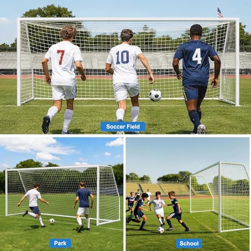 MOPHOTO Soccer Goal, 6X4/8x6/10x6.5/12x6/16x7/18.5x6.5/21x7/24x8ft Soccer Goals for Backyard, Full Size Soccer Goal for Teens & Adults Training - size: 21x7FT, style: Alloy Steel