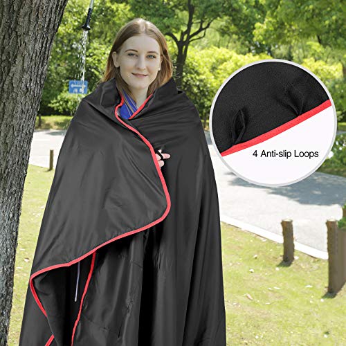 REDCAMP Large Waterproof Stadium Blanket for Cold Weather, Soft Warm Fleece Camping Blanket Windproof for Outdoor Sports, Blue/Red (Outer Black/Inner Black) - color: Outer Black/Inner Black