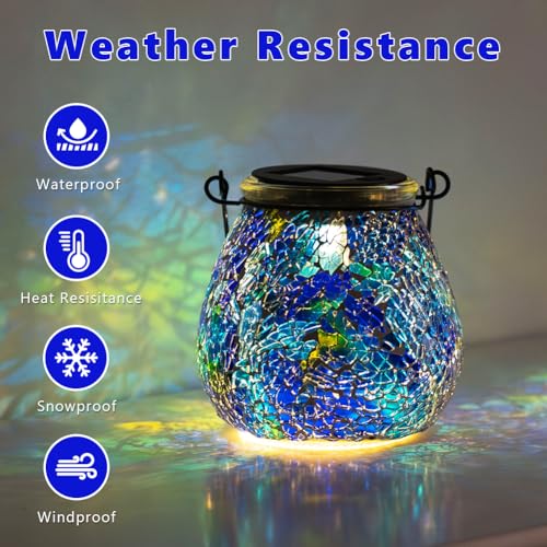 Stargarden Mosaic Solar Lantern ,Outdoor Hanging Waterproof Mosaic Light Solar Table Lamp for Garden ,Patio,Yard Decor (Blue ) - color: Blue Starryfill