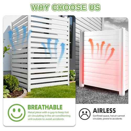 Air Conditioner Fence & Patio Privacy Screen – 40" W x 70" H Metal Privacy Fence Panel | Outdoor Privacy Panels for AC Units, Trash Cans & Pools | No-Dig Fencing for Patio Privacy & Gardens (White) - color: White
