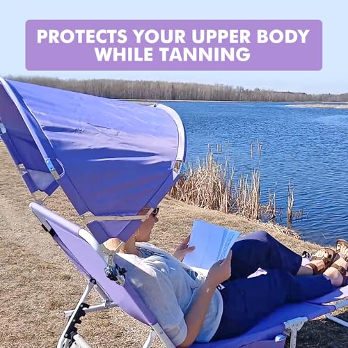 Tanning Chair with Sun Canopy Face Hole Softer Padded Adjustable Washable, Heavy Duty Layout Folding Lounge Chair for Adults Outside Beach Reading Sunbathing Poolside Lawn, UPF 50+ Sun Shade, 300 LBS - color: Purple, size: Standard Size