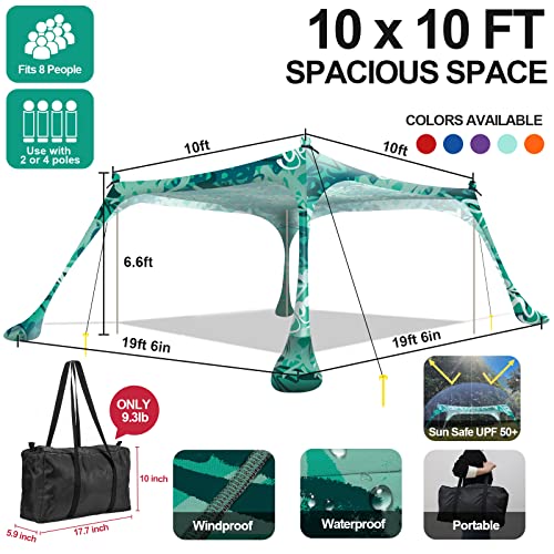 Buheco Beach Tent Pop Up Shade 10x10ft Beach Canopy Sun Shelter UPF50+ with 4 Foldable Poles-Portable Carrying Bag-Sand Shovel-Ground Pegs-Windproof Ropes for Outdoor Family Camping-Fishing- Picnic - color: Graffiti, size: 10x10FT 4 Pole