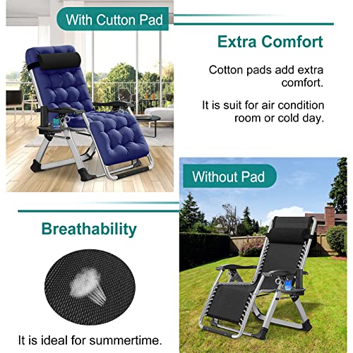 DoCred Zero Gravity Chair, Lawn Recliner, Reclining Patio Lounger Chair, Folding Portable Chaise with Detachable Soft Cushion, Cup Holder, Headrest - color: Blue, style: Zero Gravity Chair