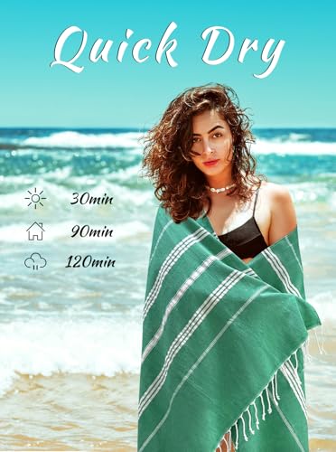 cabanana Turkish Beach Towel Oversized - 40"x70" Quick Dry Sand Free Thin Beach Towels for Adults,Extra Large Cotton Lightweigh Travel Towel for Beach Accessories (Mint Green) - color: Sage Green