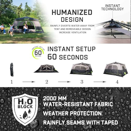 4/6/8/10 Person Instant Tent, Waterproof Pop Up Tents for Camping with Rainfly, 60 Seconds Easy Setup, Automatic Cabin Tent for Family Camping with Expandable Carry Bag & Upgraded Ventilation - color: Black, size: 10 Person