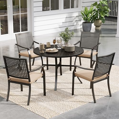 Sophia & William Round Patio Table and Chairs Set, Outdoor Dining Set for 4, 5 Piece Metal Patio Furniture, 42" Black Table(Beehive) - color: Beehive, size: 42" Dia