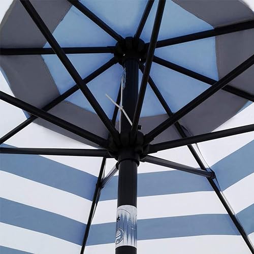 Blissun 9' Outdoor Patio Umbrella, Outdoor Table Umbrella, Yard Umbrella, Market Umbrella with 8 Sturdy Ribs, Push Button Tilt and Crank - color: Blue & White Stripe