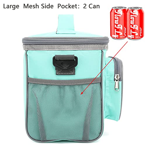 FlowFly Insulated Reusable Lunch Bag Adult Large Lunch Box for Women and Men with Adjustable Shoulder Strap,Front Zipper Pocket and Dual Large Mesh Side Pockets,Jade - color: Jade