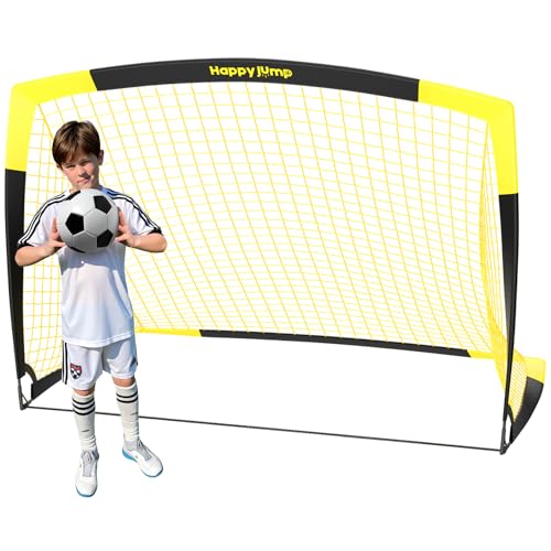 Happy Jump 7x5 FT & 5x3.6 FT Portable Soccer Goal for Youth Players Ages 6–14, Large-Frame Design Built for Long-Term Development, Easy Setup for Backyard, Park or School Training - style: Black Yellow-7x5 FT