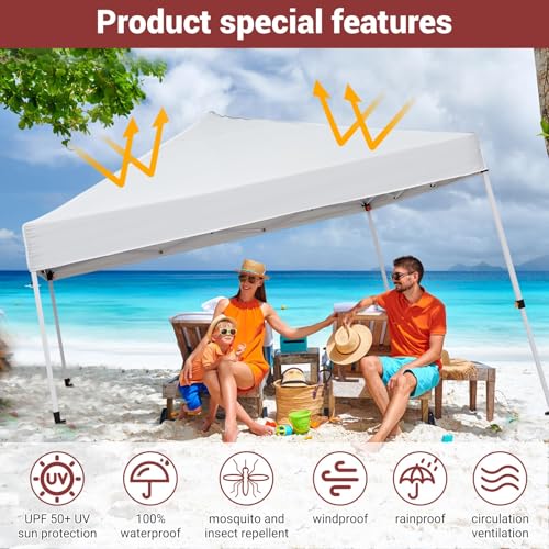 10x10 Pop-Up Camping Tent White, Waterproof Sun Shade Canopy, Portable Outdoor Shelter for Camping, Beach, Garden & Backyard - color: White, size: 10x10ft